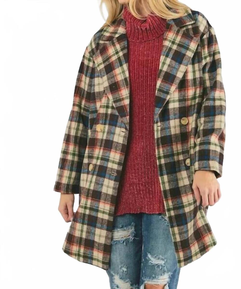 NEW DAVI & DANI women's oversized plaid coat in beige